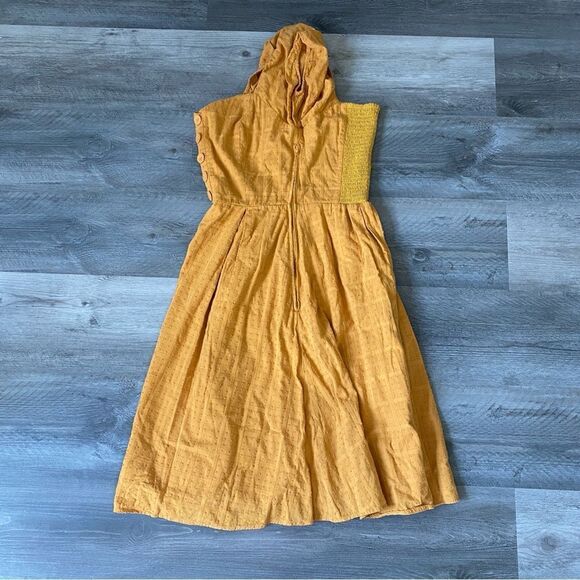 ModCloth Smocked Dress Mustard Yellow Embroidered Medium With Pockets Fe… - Picture 7 of 11